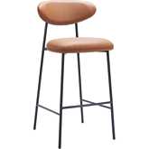 Rorun Bar Stool in Brown Leatherette & Black Steel (Set of 2)