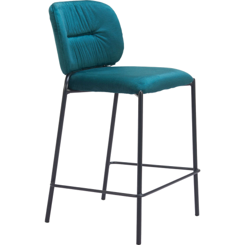 Plat Counter Stool in Green Velvet & Black Steel (Set of 2)