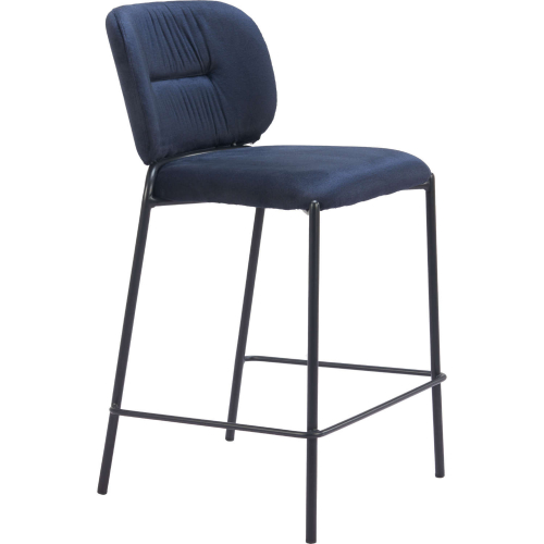 Plat Counter Stool in Blue Velvet & Black Steel (Set of 2)