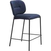 Plat Counter Stool in Blue Velvet & Black Steel (Set of 2)