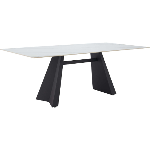 Inky 79" Dining Table in White Faux Marble Sintered Stone & Black Steel