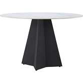 Izar 47" Round Dining Table in White Faux Marble Sintered Stone & Black Steel