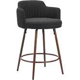 Kono Swivel Counter Stool in Black Shearling Style Fabric & Walnut Finish (Set of 2)