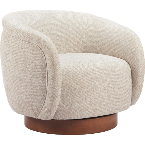 Vinta Swivel Accent Chair in Beige Textured Fabric & Walnut Finish Wood