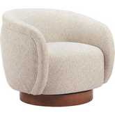 Vinta Swivel Accent Chair in Beige Textured Fabric & Walnut Finish Wood