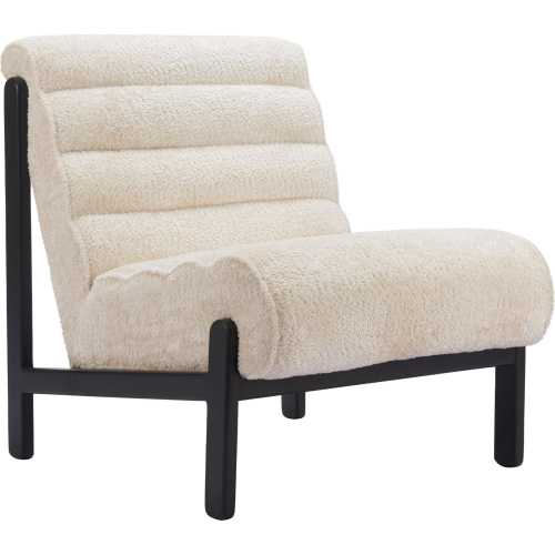 Maki Accent Chair in Channel Tufted Beige Shearling Like Fabric & Black