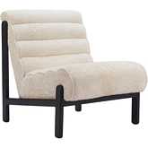 Maki Accent Chair in Channel Tufted Beige Shearling Like Fabric & Black