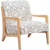 Runa Accent Chair in Beige Print Fabric & Natural Wood