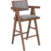 Delhi Bar Stool in Gray Performance Fabric & Walnut (Set of 2)