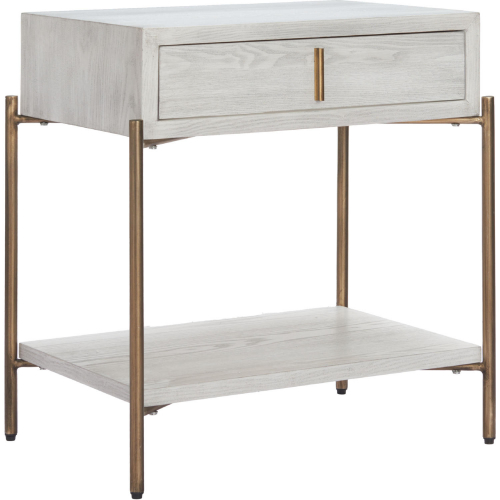 Yoru Side Table in Oak White Finish Wood & Brass Steel