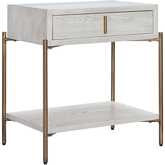 Yoru Side Table in Oak White Finish Wood & Brass Steel