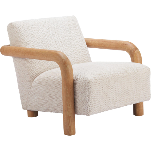 Subliem Accent Chair in Cotton White Textured Fabric & Wood