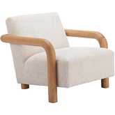 Subliem Accent Chair in Cotton White Textured Fabric & Wood