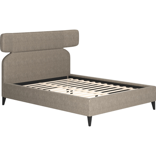 Dusa Queen Bed in Olive Brown Performance Fabric & Black Metal