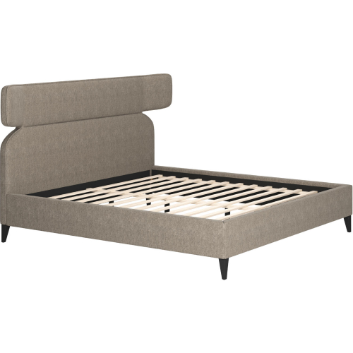 Dusa King Bed in Olive Brown Performance Fabric & Black Metal