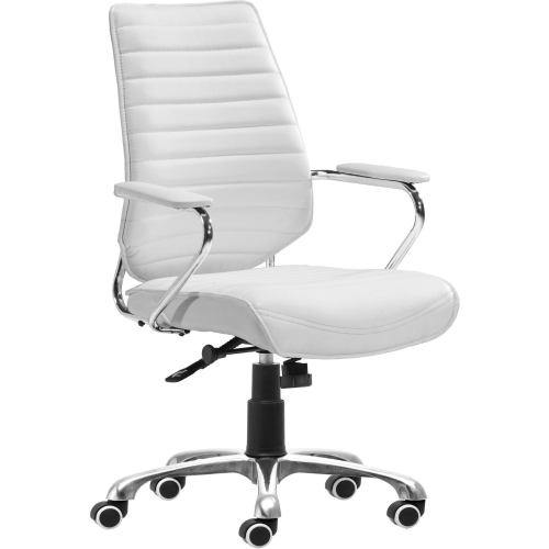 Enterprise Low Back Office Chair in White Leatherette & Chrome