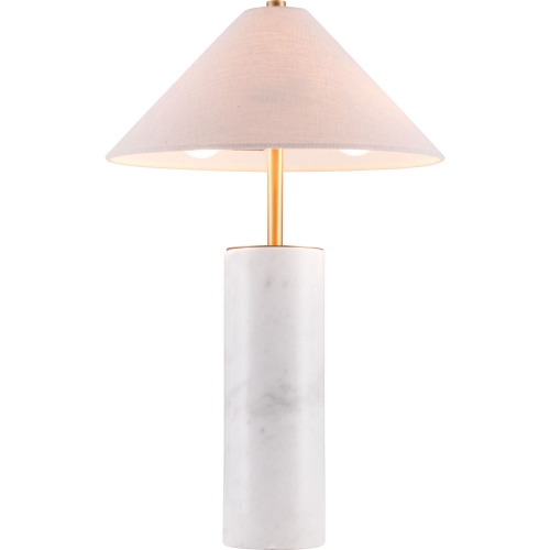 Ciara Table in Lamp Brass, White Marble & Beige Fabric