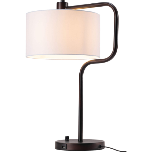 Middlemist Table Lamp with Charging in Bronze & White Fabric