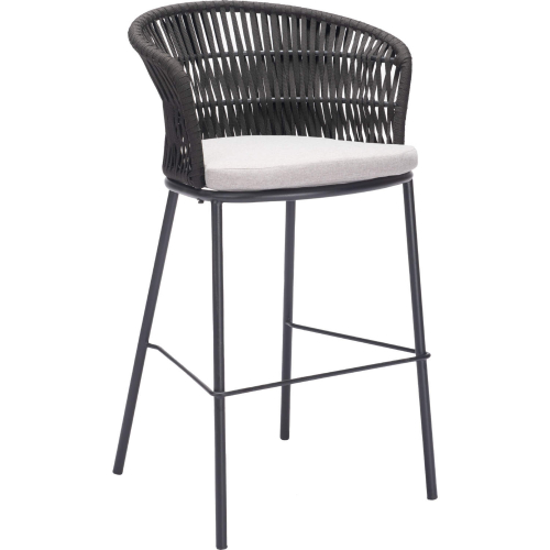 Freycinet Outdoor Bar Stool in Black Fabric Weave, Grey Fabric Cushion & Steel