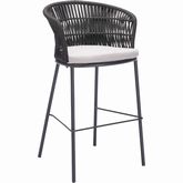 Freycinet Outdoor Bar Stool in Black Fabric Weave, Grey Fabric Cushion & Steel
