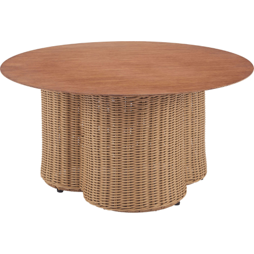 Soka Outdoor Coffee Table in Natural Faux Wood Aluminum & Poly Rattan