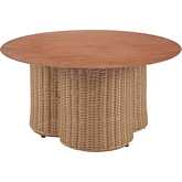 Soka Outdoor Coffee Table in Natural Faux Wood Aluminum & Poly Rattan