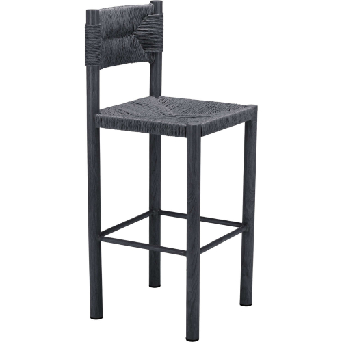Iska Outdoor Bar Stool in Black Faux Wood Aluminum & Poly Weave (Set of 2)