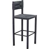 Iska Outdoor Bar Stool in Black Faux Wood Aluminum & Poly Weave (Set of 2)