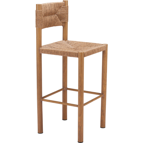 Iska Outdoor Bar Stool in Natural Faux Wood Aluminum & Poly Weave (Set of 2)