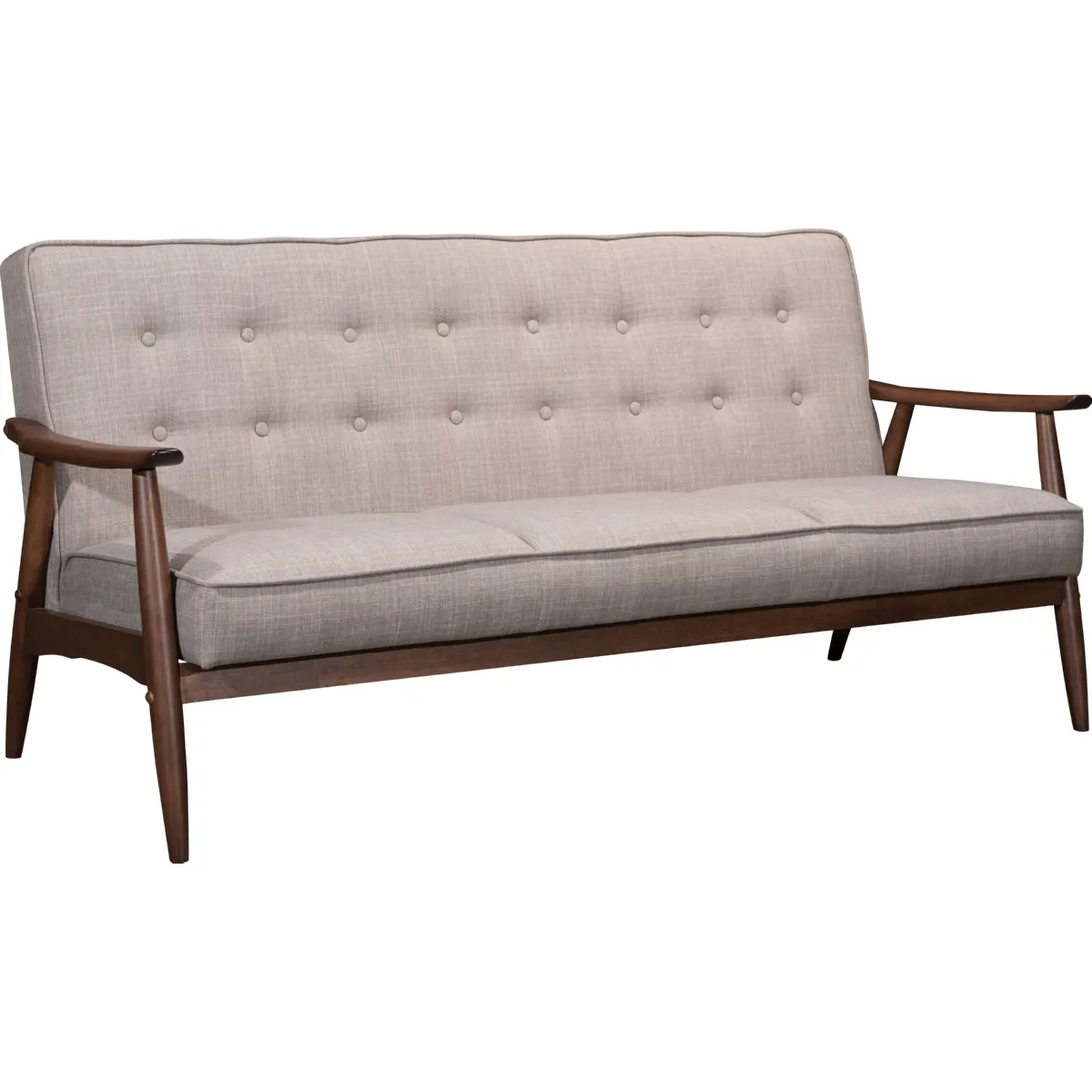 Rocky Sofa in Putty Gray Poly Linen on Walnut Finish Wood Frame