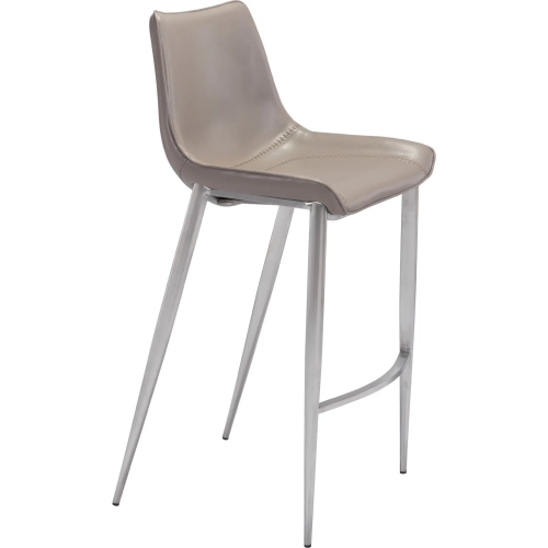 Magnus Bar Stool in Gray Leatherette & Brushed Stainless Steel (Set of 2)