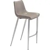 Magnus Bar Stool in Gray Leatherette & Brushed Stainless Steel (Set of 2)