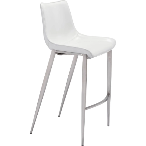 Magnus Bar Stool in White Leatherette & Brushed Stainless Steel (Set of 2)