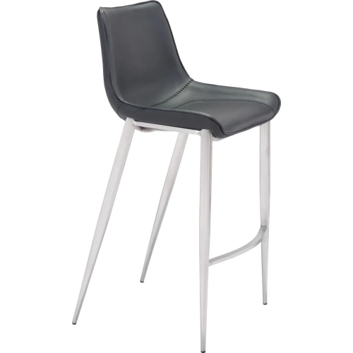 Magnus Bar Stool in Black Leatherette & Brushed Stainless Steel (Set of 2)