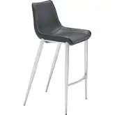 Magnus Bar Stool in Black Leatherette & Brushed Stainless Steel (Set of 2)