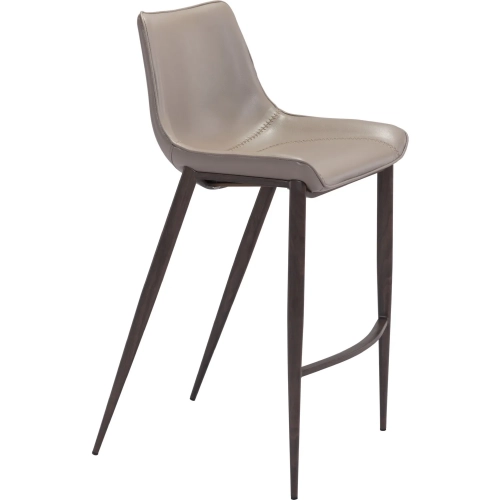 Magnus Bar Stool in Gray Leatherette & Walnut Stainless (Set of 2)