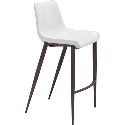 Magnus Bar Stool in White Leatherette & Walnut Stainless (Set of 2)