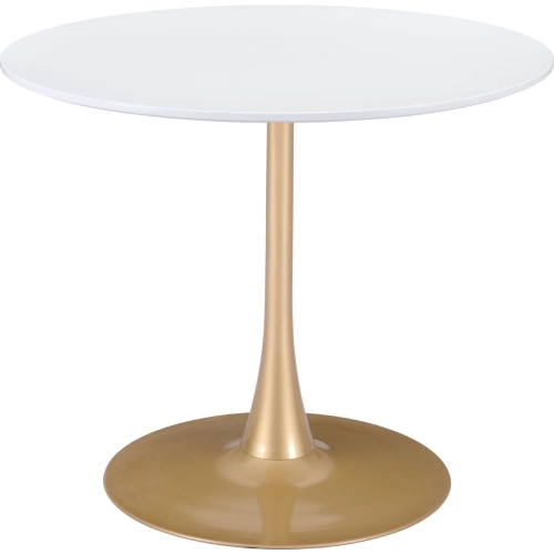 Opus 35" Round Dining Table in White Wood & Gold