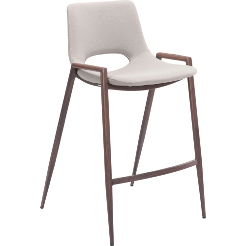Desi Counter Chair Stool in Beige Leatherette & Steel (Set of 2)