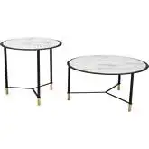 Davis Coffee Table in White Marble Print Glass, Black & Gold