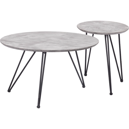 Kerris 2 Piece Coffee Table Set in Gray Faux Concrete & Black Steel