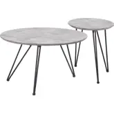Kerris 2 Piece Coffee Table Set in Gray Faux Concrete & Black Steel