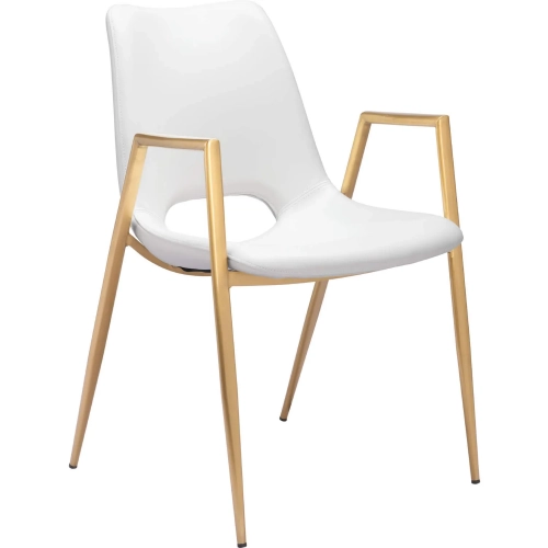 Desi Dining Chair in White Leatherette & Gold Steel (Set of 2)