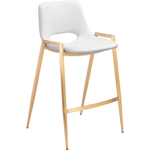 Desi Counter Stool in White Leatherette & Gold Steel (Set of 2)