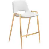 Desi Counter Stool in White Leatherette & Gold Steel (Set of 2)