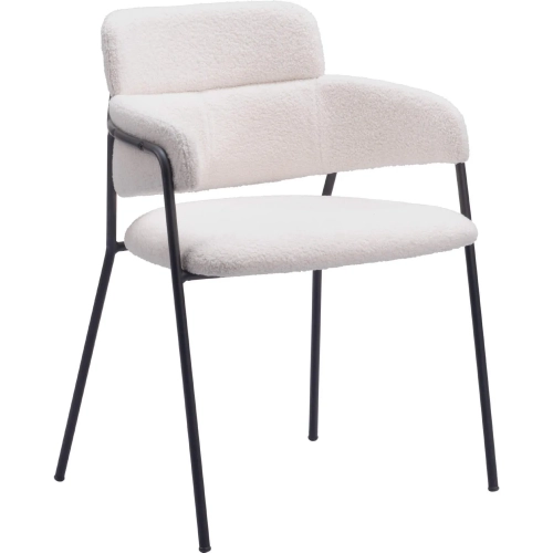 Marcel Dining Chair in Cream Shearling Style Fabric & Black Steel (Set of 2)