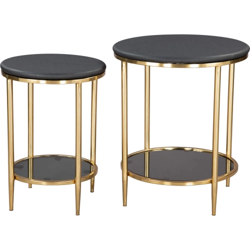 Koper Coffee Table Set in Black Marble, Tinted Glass & Gold (Set of 2)
