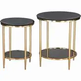 Koper Coffee Table Set in Black Marble, Tinted Glass & Gold (Set of 2)