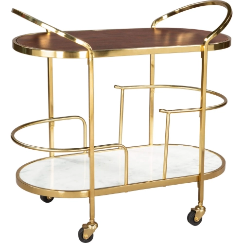 Antalya Bar Cart in Mango Wood, White Marble & Gold Iron