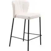 Linz Counter Stool in Channel Tufted Cream Leatherette & Black Steel (Set of 2)